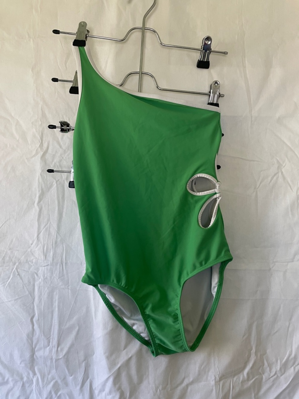 Old Navy Girls Green One-Shoulder One-Piece Swimsuit with White Trim
